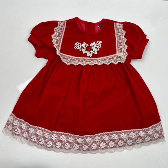 Vintage All Dressed Up Size 18 mo Red Velvet and White lace trimmed Dress - Picture 5 of 12